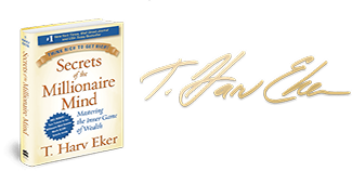 Secrets of the Millionaire Mind book and T. Harv Eker signature